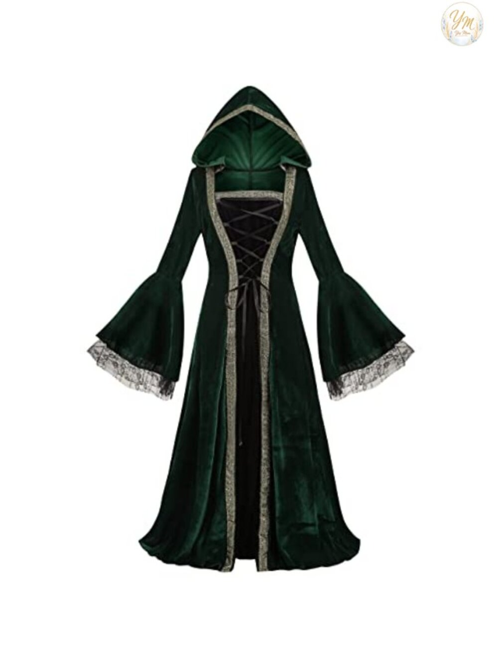 Velvet Hooded Renaissance Medieval Halloween Costume Lace Up Long Sleeve